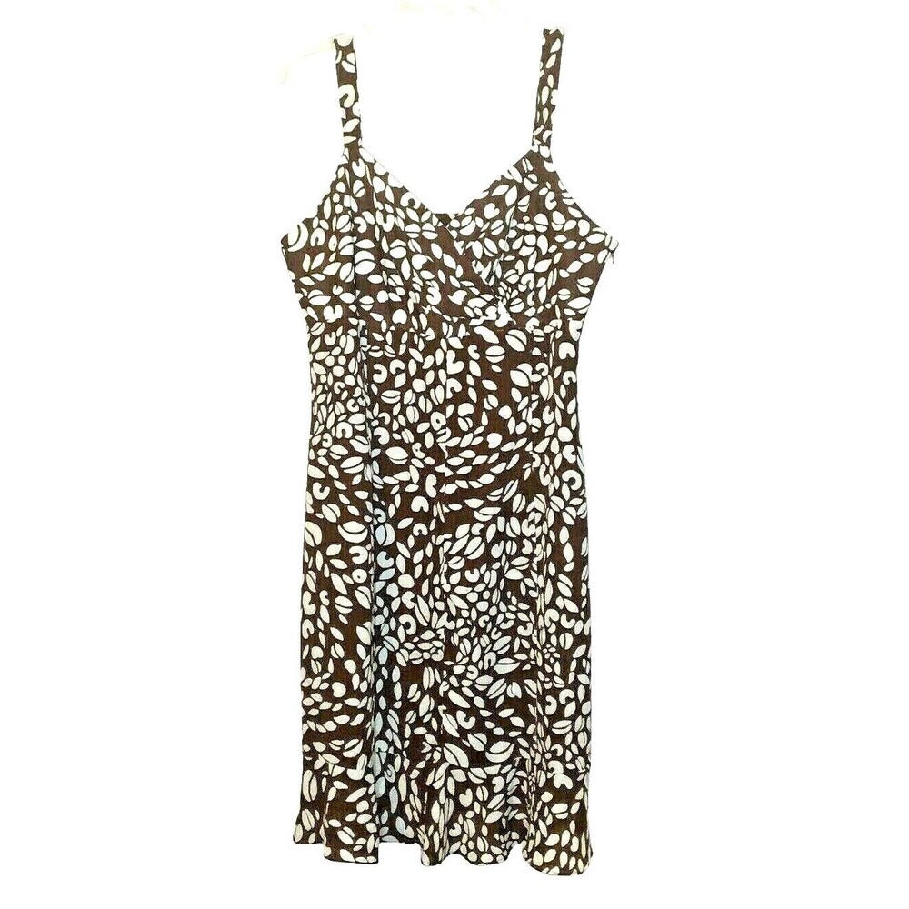 Chadwick Dress 14 P White Brown Floral Strap V Neck Top Sundress Ruffle